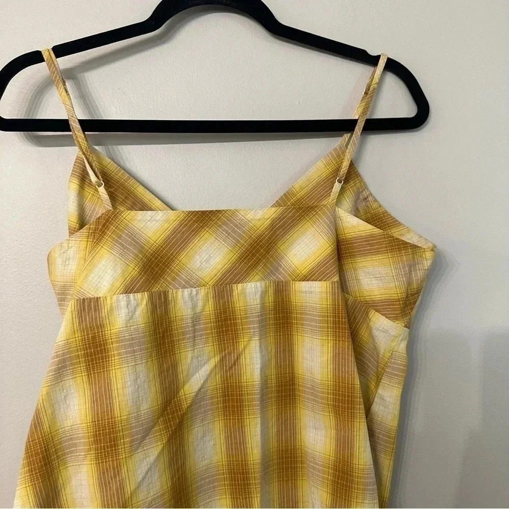 Roper Yellow Plaid Spaghetti Strap with Lace Detail Blouse Size Large